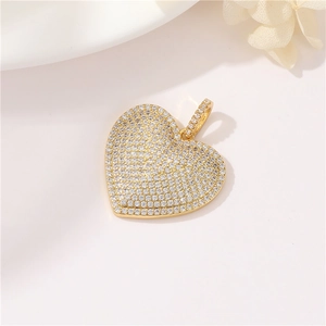 Elegant 14k gold-plated heart pendant necklace with cubic zirconia inlay for women