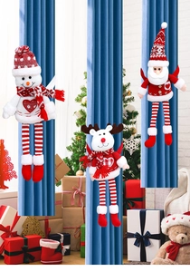 Drei Weihnachts-Vorhangschnallen mit Weihnachtsmann, Schneemann und Rentier Plüschfiguren