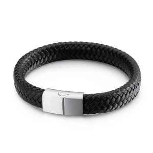Men Braided Leather Bracelet Stainless Steel Magnetic Clasp Matte Finish Cowhide Rope Wristband Minimalist Jewelry