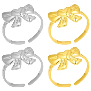 Bague Ouverte Papillon et Cœur en Acier Inoxydable 304 pour Femme Or Argent Plaqué Bague Réglable Bijoux de Mode Cadeau