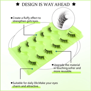 5 pairs of natural half false eyelashes for eye-lifting makeup with transparent band