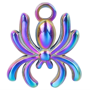 Rainbow plated stainless steel spider pendant necklace accessory with polished mirror finish