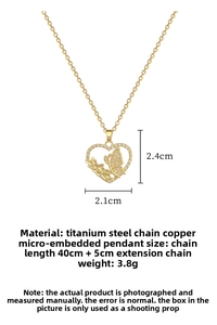 Detailed size specifications for heart butterfly necklace with dimensions and materials