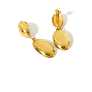Minimalist golden stainless steel drop earrings with double oval geometric shapes