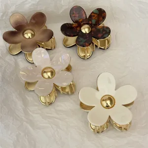 Vintage Flower Hair Claw Clip Acetate Alloy Elegant Floral Shark Hairpin For Women Back Of Head Styling Accessory