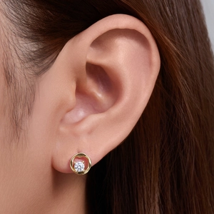 S925 sterling silver geometric hollow round stud earrings with sparkling white zircon