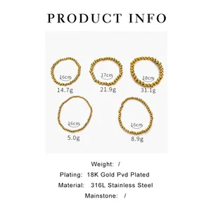 Tabella taglie con pesi e dimensioni del bracciale a sfere in acciaio inossidabile oro 18K