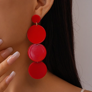Multi-layered red acrylic geometric drop earrings with gold needle for women