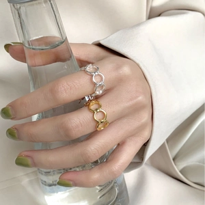925 Sterling Silver Ring For Women Hollow Chain Link Geometric Circular Design Fashion Minimalist Adjustable Jewelry