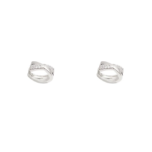 Silver interlocking hoop earrings with minimalist heart-cut cubic zirconia inlays