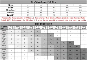 Tableau des tailles détaillé pour cardigan homme avec mesures EUR du S au XXL pour la coupe