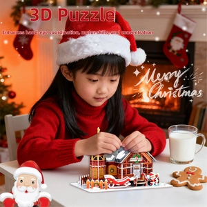 Puzzle 3D château de Noël avec Père Noël et traîneau à rennes pour enfant créatif