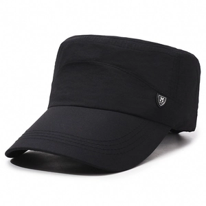 Men's black quick-dry cadet cap with metal shield M-logo for outdoor sun protection