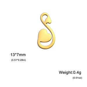 Golden stainless steel S-shaped heart charm, 13x7mm size detail for jewelry making