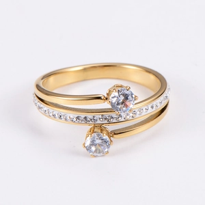 Spiral Wrap Multi Layer Ring 304 Stainless Steel Large Zircon Inlaid Elegant Fashion Commuting Jewelry For Women
