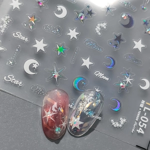 5D stereoscopic star and moon nail art stickers with 3D rhinestones on model nails