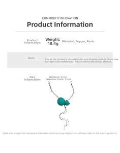 Detailed spec sheet of heart gourd tassel necklace with turquoise resin pendant