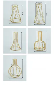 Detailed view of Nordic iron art geometric vases with glass tubes and dimension labels