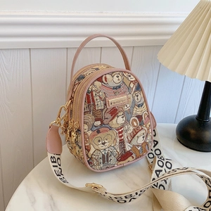 Mini Crossbody Bag Handbag Jacquard Fabric Cartoon Teddy Bear Pattern Multi Zipper Layers Wide Strap Fashion For Women