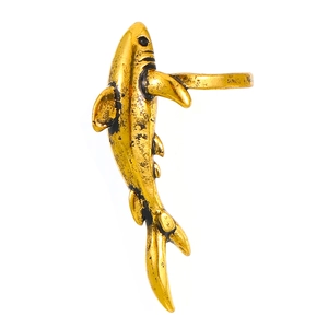 Creative golden shark bite ear cuff with vintage metallic texture and detailed carving