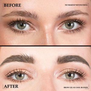 Before and after comparison of fiber brow gel in shade 02 Cool Blonde for thick brows