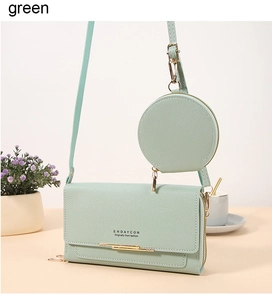Mint green 2-in-1 shoulder bag with detachable coin purse and gold hardware details
