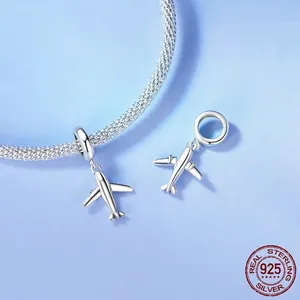 Polished S925 sterling silver airplane charm accessory for charm bracelets