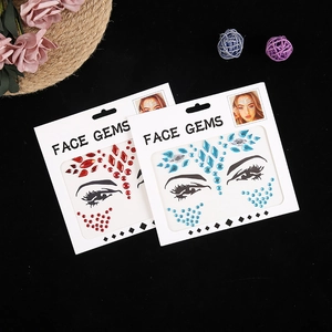 Red and blue face gems stickers set with various shapes for DIY makeup decoration