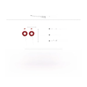 Detail view of red plush wreath earrings with long tassels and dimensions 17x4.5cm