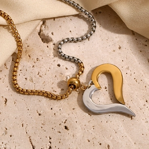 Two-tone 18K gold plated stainless steel heart pendant on elegant box chain necklace