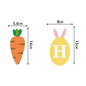 Happy Easter banner decorations featuring carrot and bunny egg shapes with dimensions