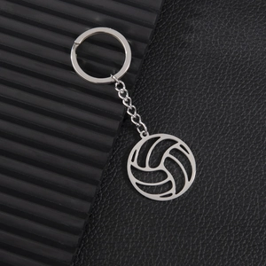 Silver stainless steel hollow volleyball pendant keychain for sports fans and bags
