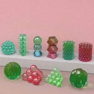 Vue détaillée des moules en silicone géométriques pour bougies avec textures de bulles