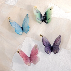 Butterfly Pendant Resin 3D Gradient Gold Foil Glitter Charm DIY Jewelry Accessory For Necklace Bag Phone Decoration