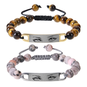 Natural Tiger Eye Stone Beaded Bracelet Stainless Steel Bar Eye Pattern Hand Woven Adjustable Jewelry For Men Women