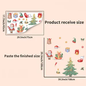 Size guide for Christmas Santa wall stickers showing 45x75cm sheet and 100x100cm layout