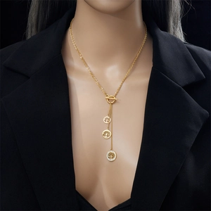 Gold vintage Tree of Life necklace with multi-layer chains and sparkling rhinestones