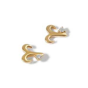 Detailed close-up of S925 sterling silver Aries zodiac stud earrings with sparkling gems