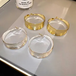 Textured Hoop Earrings Metal Brushed Surface Minimalist Chic Style Jewelry For Women With 925 Sterling Silver Earring Post