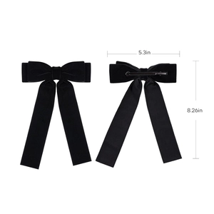 Detailed view showing the size specifications of the black velvet bow hair clip