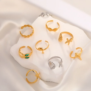 Ocean Starfish Shell Dolphin Snake Adjustable Open Rings Titanium Steel Minimalist Summer Beach Jewelry For Women Teens
