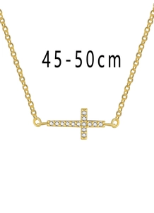Detail of a 45-50cm adjustable gold-plated cross necklace with micro-pave cubic zirconia
