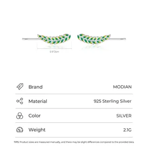 Elegant S925 sterling silver leaf ear clips with green enamel and gradient finish