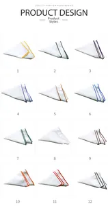 Grid display of 12 white pocket squares with colorful contrast stitching borders