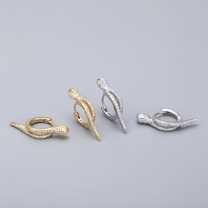 Luxurious 925 sterling silver snake hoop earrings with zircon stones in gold and silver