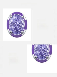 Detailed view of lavender ice-cut oval cubic zirconia and S925 silver enamel bezel