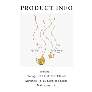 Detailed specs of 18K gold plated stainless steel starfish and seashell necklace set
