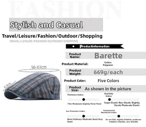 Size specifications for colorful plaid beret made of breathable cotton polyester fabric