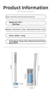 Detailed size specifications for disposable toilet brush with wall-mounted storage base