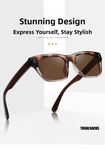 Detailed close-up of tortoise shell polarized sunglasses with metal rivet accents